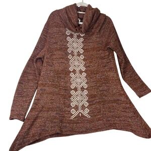Roper Cowl Neck Tunic dress Women XL Brown Geometric  Sharkbite  Sweater